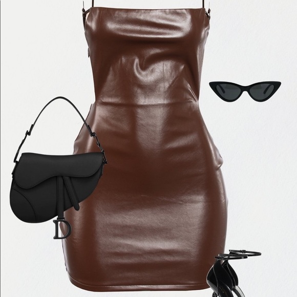 Chocolate Brown Leather Look Dress - Picture 4 of 5